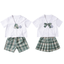 College Wind Summer Dress Cute Cotton Shirts Men And Women Sailor Costume Inglén Green Gban Uniforms School Uniforms Elementary School Graduation Photos