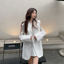 Early autumn 2021 new fashion mind off-the-shoulder long-sleeved T-shirt Korean suit vest two-piece suit female