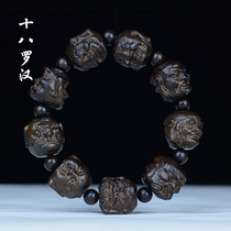 Leather Grey Wood Black Sandalwood Engraving Handstring 8 Rohan Human Head Pearl Personality Bracelet Wood Text Play Crafts Buddha Pearl