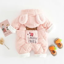 Baby winter clothes 0 newborn full moon clothes 1 year old baby jumpsuit autumn and winter baby ha clothes climbing clothes down cotton clothes