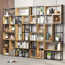 Industrial style office partition entrance bookshelf café milk tea shop wrought iron floor shelf lattice bookcase