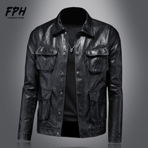 Locomotive Leather Coat Jacket Spring Autumn 2022 New Multi-Pocket Locomotive Riding Suit Soft Leather Leather Jacket Capticoat Man