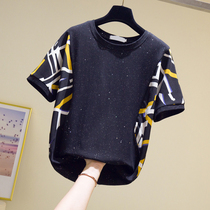 Plus-size womens clothing 2023 summer new fat sister scheming jacket short-sleeved T-shirt belly-covering chiffon splicing bottoming shirt