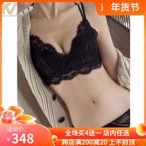 Beauty back underwear womens thin big chest show small no steel ring gathering summer seamless bra adjustment bra set