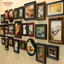 Vintage solid wood American photo wall Old large photo frame Living Room Photo entrance European-style wall staircase combination painting