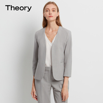 Comfortable suit]Theory womens collarless cut wool blend nine-point sleeve suit H0101114