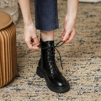 Martin boots English style 2021 autumn and winter New plus velvet flat net red black leather explosive short single boots children