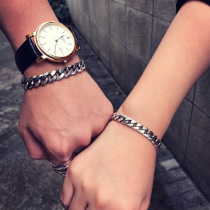 Rotai old silversmith 925 silver lovers bracelet male and female Cuban bracelet a pair of Korean versions of fashion personality tide can be lettering