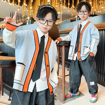 Boys spring and autumn knitwear cardigan coat 2021 new foreign atmosphere childrens casual sweater Korean autumn dress