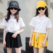 Girls T-shirt set foreign atmosphere children Korean summer 2021 New 5 points shorts two-piece childrens sportswear