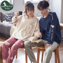 Couple pajamas Spring and Autumn long sleeve cotton casual can wear two-piece set thin men and womens home clothes summer