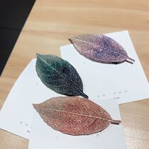 Fresh teenage girl embroidery leaves Liu Haiclip BB clip Elegant Gradient Shatchier Hairpin clip Side clip Card Issuer