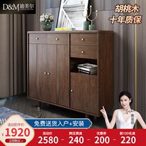 Nordic light luxury solid wood shoe cabinet Walnut small household three-door locker Entrance cabinet storage living room door cabinet