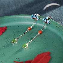 Miya Yan Ancient Silver Ear Original Design of Hairloop Chinese Wind Enlarg Blue Ethnic Fair and Silver Decoration