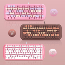 MOFII wired mechanical keyboard punk retro round keys girls cute notebook keypad 87 blue axis pink