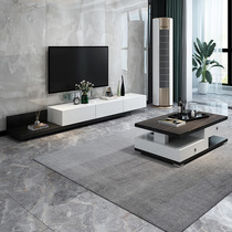 Nordic rock board coffee table TV cabinet combination set extremely simple modern solid wood living room Marble retractable floor cabinet