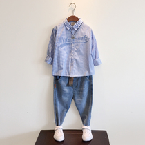 2022 Spring Autumn Season Boy Long Sleeve Plaid Shirt Child Jersey Blouse Blouse Blouse Blouse Kid Dress Casual Blue Lining