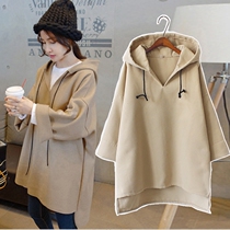 Pregnant women autumn winter jacket 2021 New loose fashion hooded long sleeve woolen coat sweater dress
