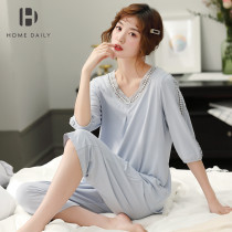 Pajamas womens summer new Modell five-point sleeve two-piece summer cotton thin section can be worn outside home clothes zs