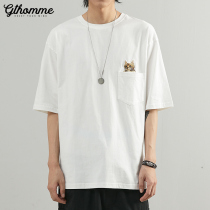 2022 Summer new mens T-shirt short sleeve loose ins Chains 100 lap collar embroidered white half sleeve compassionate