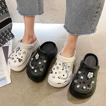 Thick bottom chain dongle shoes female high heel heightening with water drill summer outside wearing non-slip soft underfloor sandals