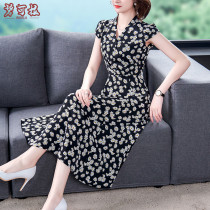 Summer large size womens fat mm foreign style long dress age age noble lady skirt high end elegant short sleeve floral dress