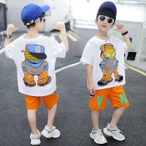 Childrens clothing boys summer style 2021 new cartoon suit foreign style short-sleeved shorts sports two-piece loose t-shirt trend