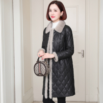 zqqz leather down jacket womens long 2021 Winter new mink wool collar sheep leather jacket jacket 2131