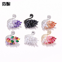 Colorful Crystal swan brooch small collar pin female high-end jacket cardigan pin Korean luxury temperament Joker accessories