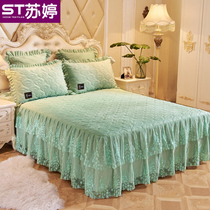  Korean crystal velvet lace bed skirt single-piece autumn and winter thickened warm non-slip double-sided velvet bedspread three or four-piece set
