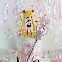 Baking cake decoration beautiful girl warrior cake ornaments love five-pointed star magic wand cane cake plug-in