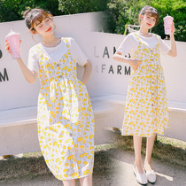 Pregnant woman Lieven dress 2022 new fake two suit skirts Broken Flowers Little Fresh Sweet temperament Long dress Summer