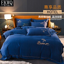 EKWQ thickened crystal velvet four-piece coral velvet Falai velvet warm winter duvet cover double-sided velvet bedding