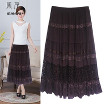 New summer womens a-line skirt dance skirt middle-aged and elderly long skirt large skirt elastic waist mother medium-long section