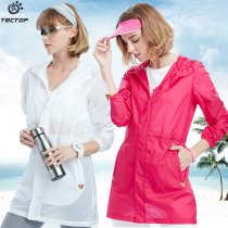 Explorating outdoor spring and summer breathable medium-length sunscreen clothing womens skin windbreaker light beach jacket ultra-thin
