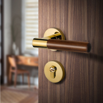 Golden door lock indoor bedroom American door lock Nordic simple toilet walnut handle home silent lock