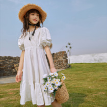 2022 summer girls puff sleeve dress middle and big childrens pure cotton foreign style princess skirt middle school students sweet platycodon skirt