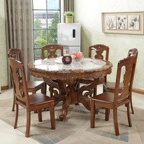 European style marble dining table all solid wood round dining table and chair combination 6 people with dining table oak round table with turntable
