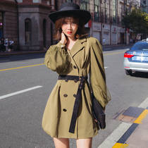 SyncChic Star luxury istyni military green medium long small double breasted windbreaker coat coat womens clothing 2020 New