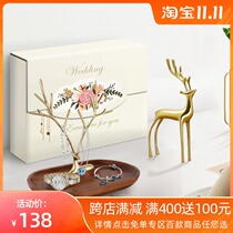 Creative storage box copper deer jewelry rack shelf modern light luxury living room decoration porch key storage