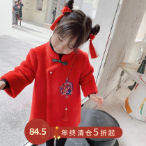 Girls coat 2020 New Baby foreign style plush winter dress children thick red dress New year coat childrens clothing