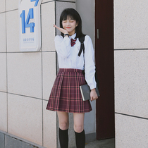(Shahua) Genuine jk uniform skirt skirt female summer Department college style wine red plaid skirt pleated skirt