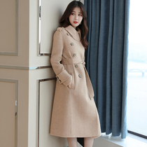 Wool coat womens 2021 autumn and winter new double-sided herringbone thick wool coat split long coat