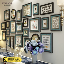 Luxury solid wood American photo wall decoration European large living room background wall Combination picture frame Modern deer head hanging wall