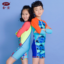 Jinhong childrens swimsuit men and womens children 2019 new fashion color conjoined flat angle long sleeve sunscreen swimsuit