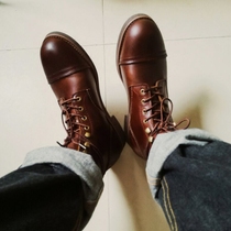 American retro high-top big head leather shoes hand-installed motorcycle boots womens wild Martin boots mens British trend