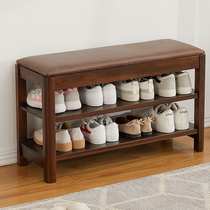Solid wood shoe stool Nordic home shoe cabinet shoe rack into the door can sit on shoes stool soft bag seat cushion test shoes stool
