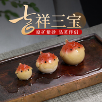 Dream sand House Boutique purple sand tea pet small ornaments can raise puffer fish creative tea tray tea accessories pet Auspicious Three Treasures