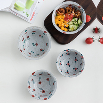Japanese original hand-painted carved small floral ceramic creative coarse pottery tableware instant noodle bowl big bowl rice bowl oatmeal bowl