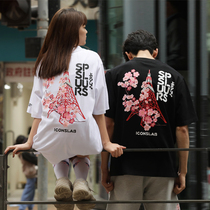 ICONSLAB joint SSUR PLUS Tokyo Tower short sleeve T-shirt cherry blossom iron tower male and female loose leisure tide TEE